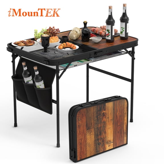 Imountek Upgraded Portable Grill Table Camping Table with Storage Net, Adjustable Height for Outdoor, 35x23x26in