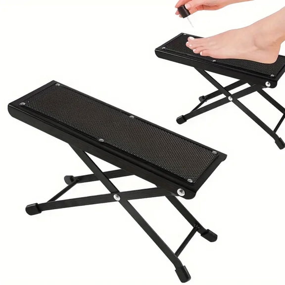 Portable Guitar Footstool Footrest - Foldable Design Non Slip Surface for Musicians - Adjustable Height Metal Foot Pedal for Acoustic Electric Bass Guitar - Home Office Foot Stool for Piano Players