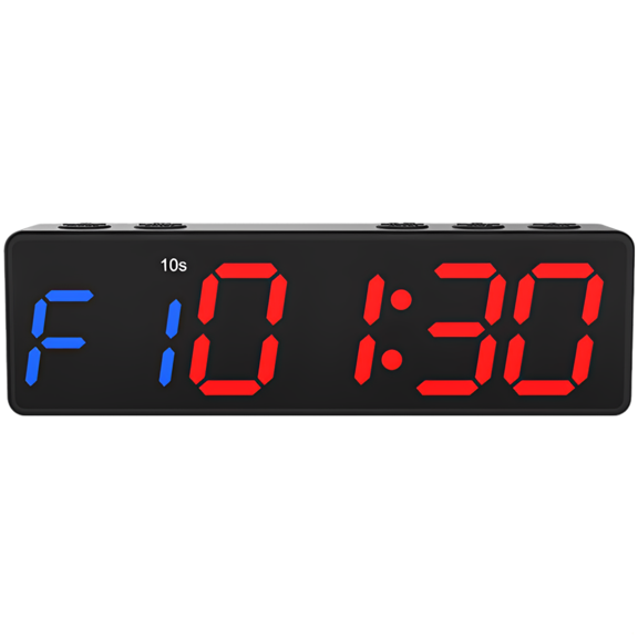 Portable Gym Timer Clock, Digital Fitness Clock with Eight Modes, Tabata Interval, Strong Metal-Adhering Attachment, Blue and Red Display, Type-C, 22H Battery