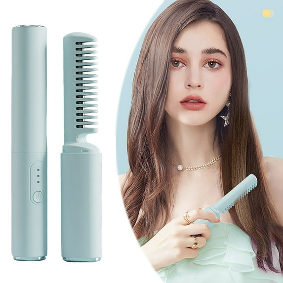 Portable Hair Brush 2 In 1 Mini Ceramic Curler with 3 Temperature Settings Rechargeable Wireless Hair Styler Enhances Shine and Reduces Frizz for All Hair Types