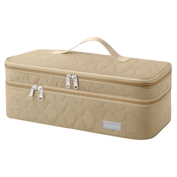 Portable Hair Dryer Bag,Large Capacity Hair Tools Travel Bag with Handle,Double Layer Organizer Case for Flat Irons, Curling Irons, Hair Dryers, and Travel Carrying Case for Hair Tool Storage(Khaki)