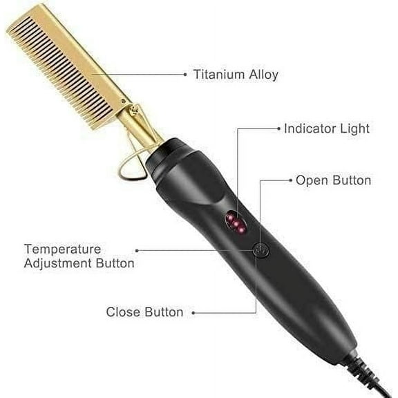 Portable Hair Straightener, 2 in 1 Straightener and Curling Iron, Anti-Scald Beard Straightener Press Comb 450 High Heat, Dual Voltage Electric Comb Hair Straightener