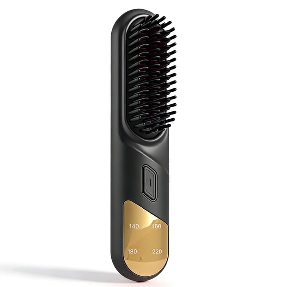 Portable Hair Straightener Brush, Cordless Negative Ion Hair Straightener Comb, 4 Temps Fast Heating, MCH Ceramic Coating, Straightens, Curls, Multi-Functional Brush for All Hair Types (Purple)