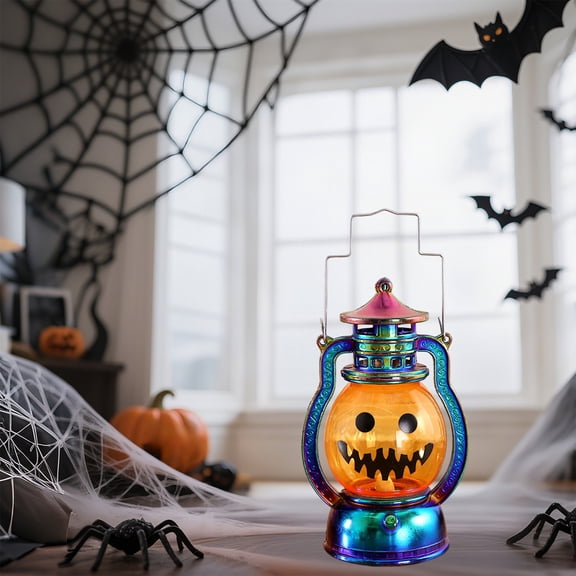 Portable Halloween Pumpkin LED Handheld Night Light, Mini Electronic Candle Ambient Lantern, Glowing Pumpkin Lamp for Trick or Treat Party Tabletop Home Bedroom Holiday Decoration Gift, B