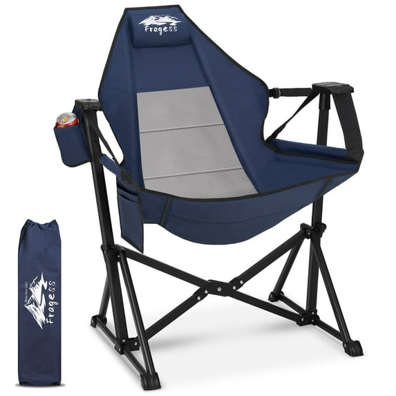Portable Hammock Camping Chair with Adjustable Back, Folding Hammock Chair Supports 330lbs, Camping Swing Chair for Adults, Camping Hammock Chair for Lawn, Concerts, Backyard-Blue