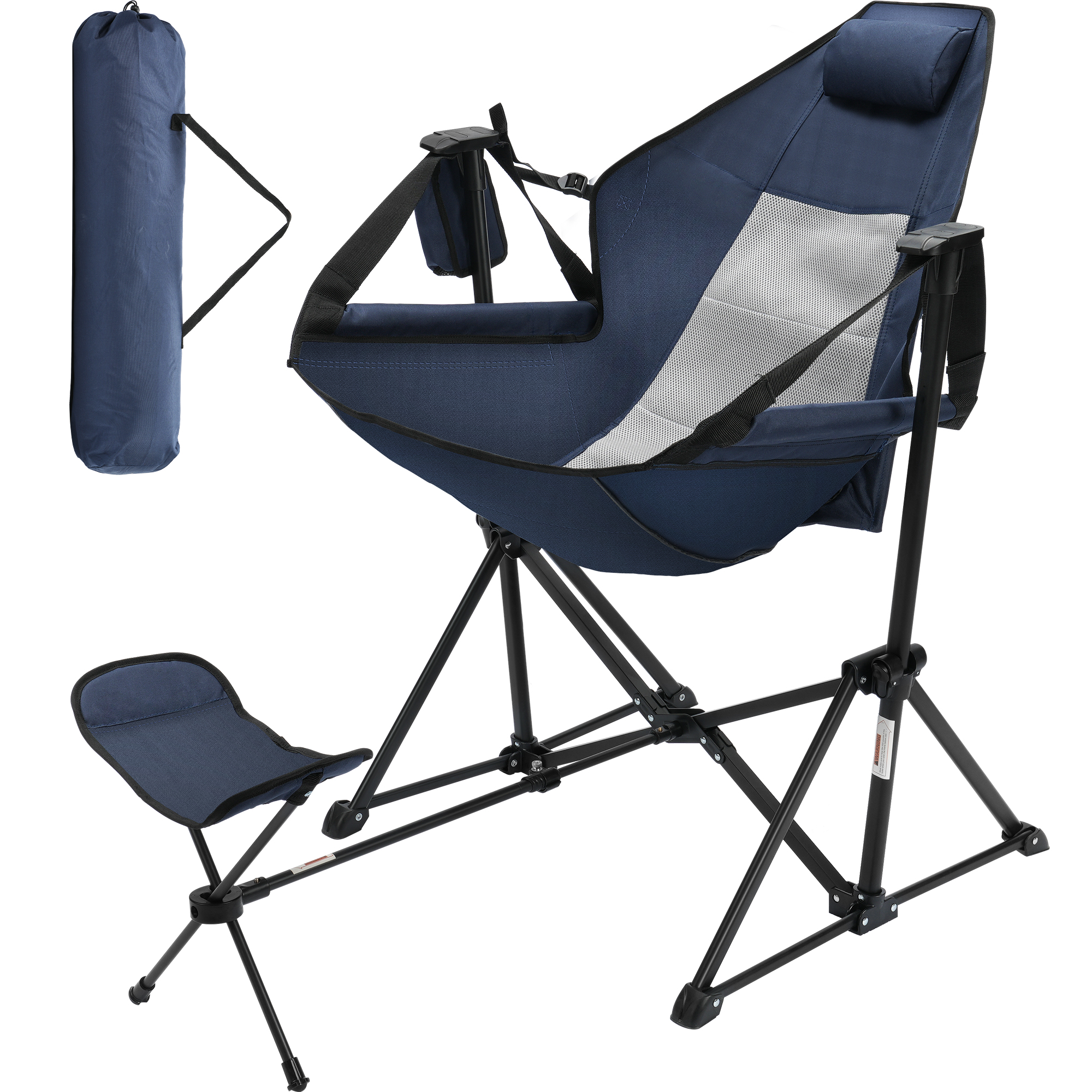 GVDV Portable Folding Camping Chair, Reclining Camping Chair with Removable Footrest Lounge