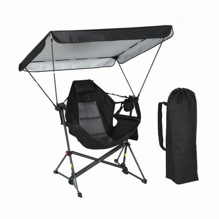 Portable Hammock Camping Chair with Adjustable Canopy, Foldable Swing & Rocking Design, Shade, Cup Holder for Camping & Picnic (1 Pack)