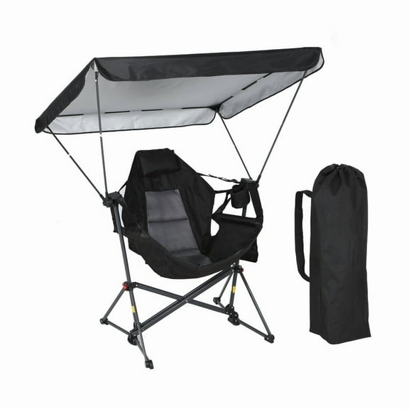 Portable Hammock Camping Chair with Adjustable Canopy, Foldable Swing & Rocking Design, Shade, Cup Holder for Camping & Picnic (1 Pack)