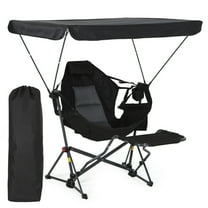 Portable Hammock Camping Chair with Adjustable Canopy & Footrest, Foldable Swing & Rocking Design, Shade, Cup Holder for Camping & Picnic (1 Pack)