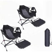 Portable Hammock Camping Chair with Removable Footrest, Swing Rocker, Cup Holder & Carry Bag for Outdoor Relaxation 2 Pack