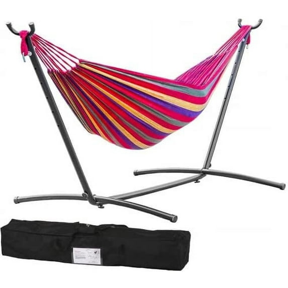 Portable Hammock Stand with 2 Person Heavy Duty Steel Stand,Hammock Stand with Space Saving Steel Stand Includes Carrying Case with Space Saving Steel Stand Outside Garden Yard Outdoor (Red)