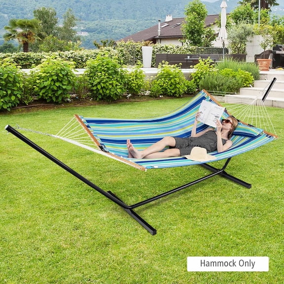 Portable Hammock with Spreader Bars & Detachable Pillow, Quick Dry Adjustable Folding Camping Hammock for Outdoor Beach Picnic Poolside