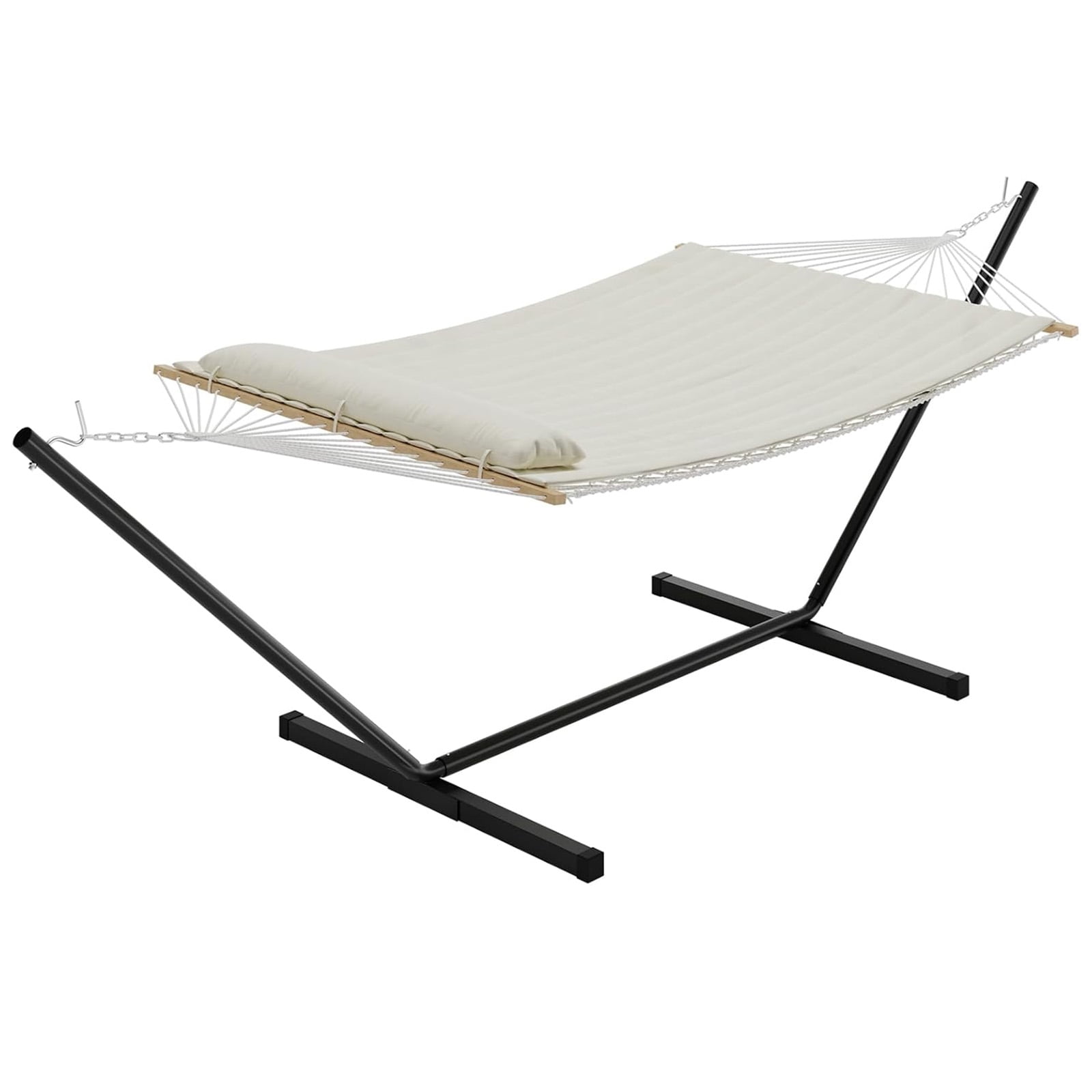 Portable Hammock with Stand & Carry Bag, Heavy Duty 450Lb Capacity, Quilted Polyester & Net Design, for Indoor & Outdoor Use, Beige