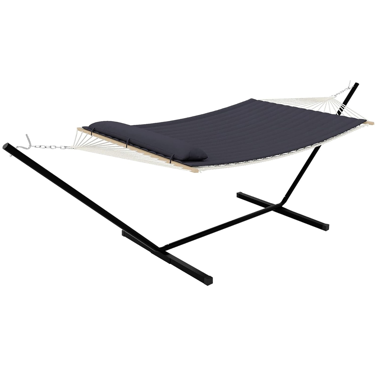 Portable Hammock with Stand & Carry Bag, Heavy Duty 450Lb Capacity, Quilted Polyester & Net Design, for Indoor & Outdoor Use, Dark Gray