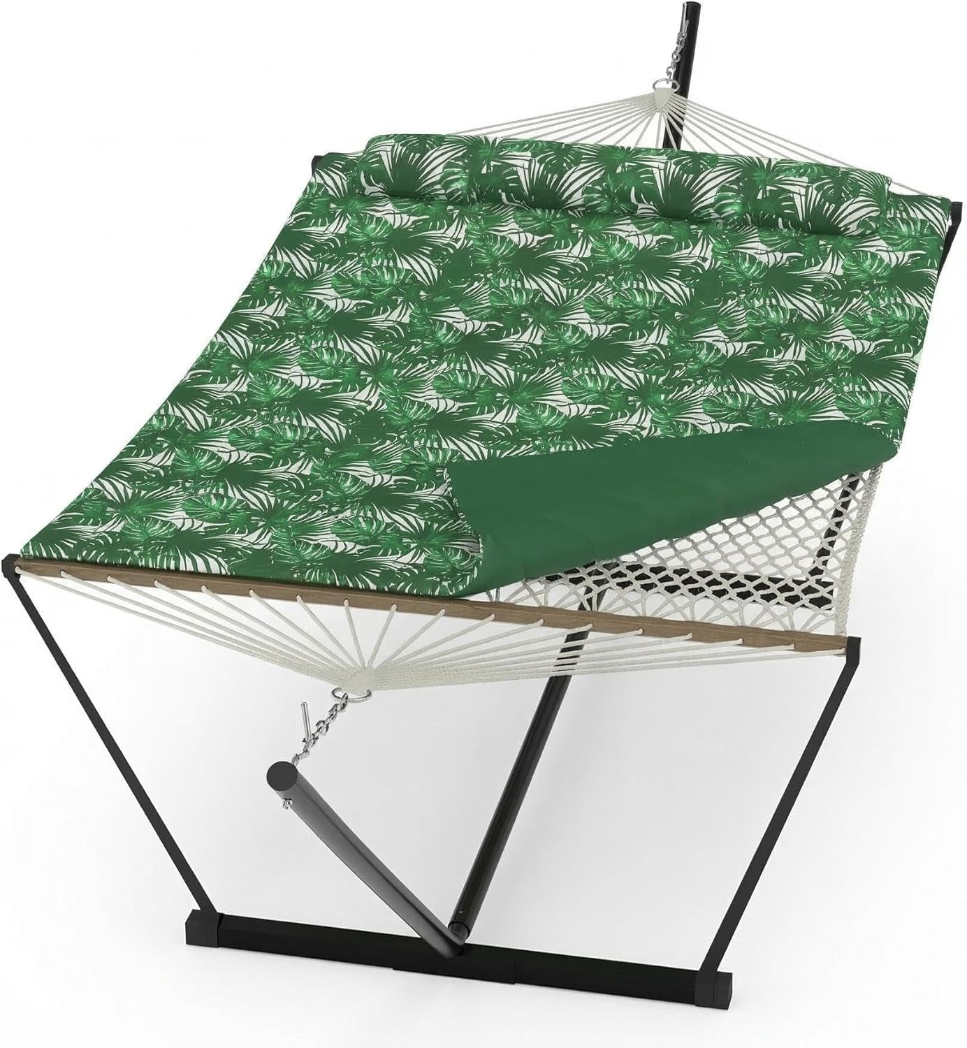Portable Hammock with Stand & Carry Bag, Heavy Duty 450Lb Capacity, Quilted Polyester & Net Design, for Indoor & Outdoor Use, Green