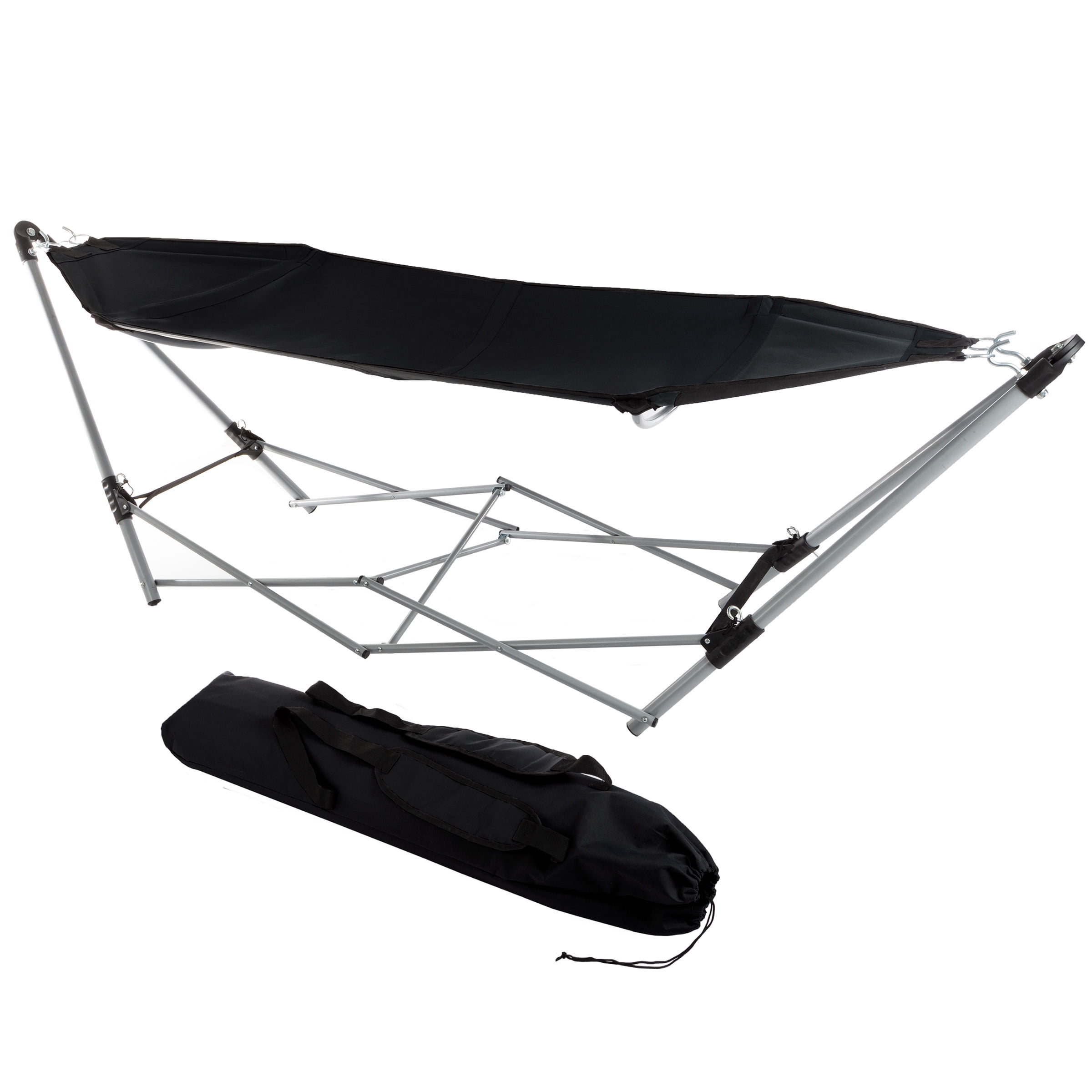 Black Portable Hammock with Sturdy Aluminum Frame and Carry Bag