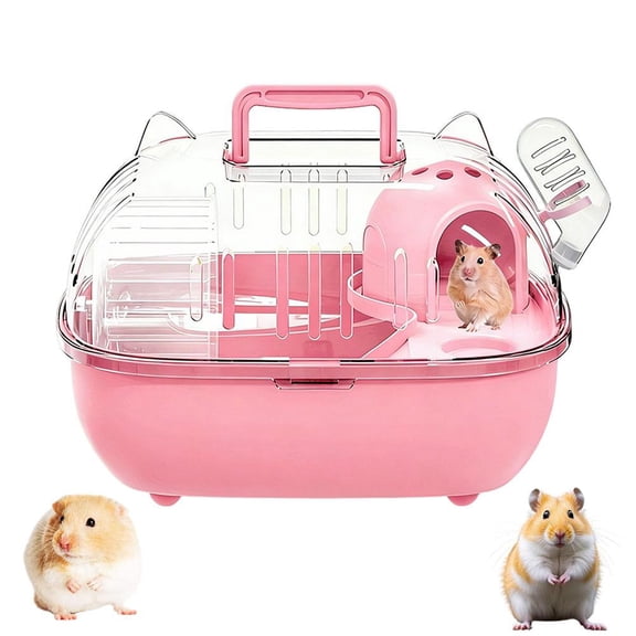 Portable Hamster Carrier Cage with Water Bottle, Exercise Wheel, and House - Small Animal Travel Habitat for Gerbils, Dwarf Hamsters, and Other Petite Rodents