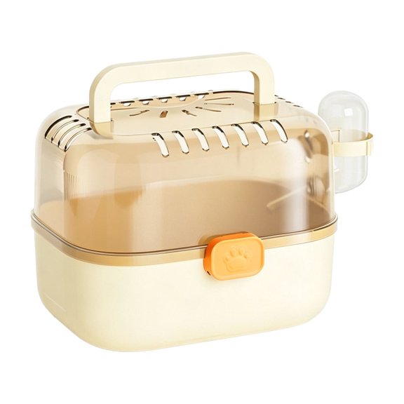 Portable Hamster Carrier, Transparent Small Animal Cage with Handle & Water Bottle for Gerbil Mice, 10X6.3X6.2In Yellow