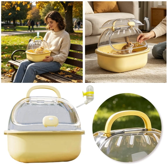 Portable Hamster Travel Cages with Water Bottle Transparent Hamster Carrier Cage Breathable Outdoor Small Animal Habitat Pet Carry Cage for Hamsters Squirrels Hedgehogs Small Rodents