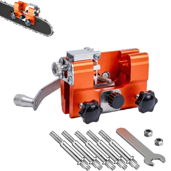 Portable Hand Crank Chainsaw Sharpener Tool with Grinding Heads, Manual Chain Sharpening Tool for Garden and Woodworking Use