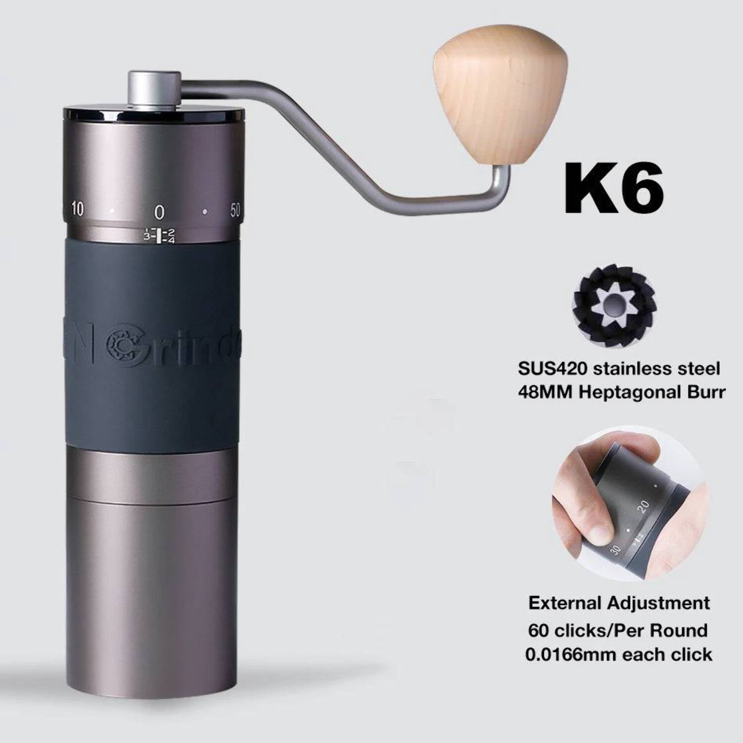 Manual Coffee Portable Hand Crank Grinder with Adjustable Burrs