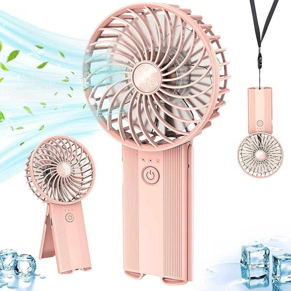 Portable Hand Held Fan-Handheld Personal Fan Rechargeable with 4 Speeds,Super Quiet,16 Hours of Use-Perfect for Airplane Beach Travel,Office,Gifts for Women-Pink