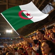 Portable Hand Held Flagpole with 100*150cm Algeria   Flag, 160cm Stainless Steel Telescopic Flag Pole for Carrying, Football game cheering flag