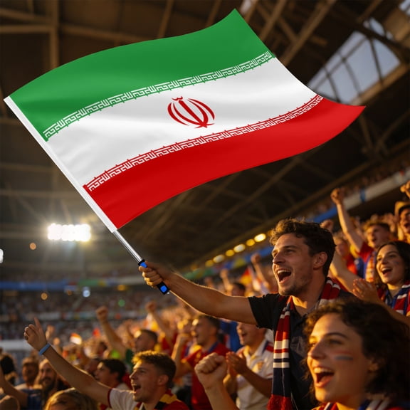 Portable Hand Held Flagpole with 100*150cm Iran Flag, 160cm Stainless Steel Telescopic Flag Pole for Carrying, Football game cheering flag