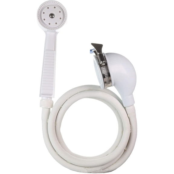 Portable Hand Held Shower Head Sprayer Fits Bathtubs Without Diverter, 1 Pack, White