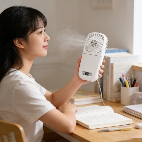Portable Hand Neck Cooling Fan Foldable USB Rechargeable Air Circulator with Mirror Multi Light Quiet Lanyard Device for Travel Office Home Gym Outdoor