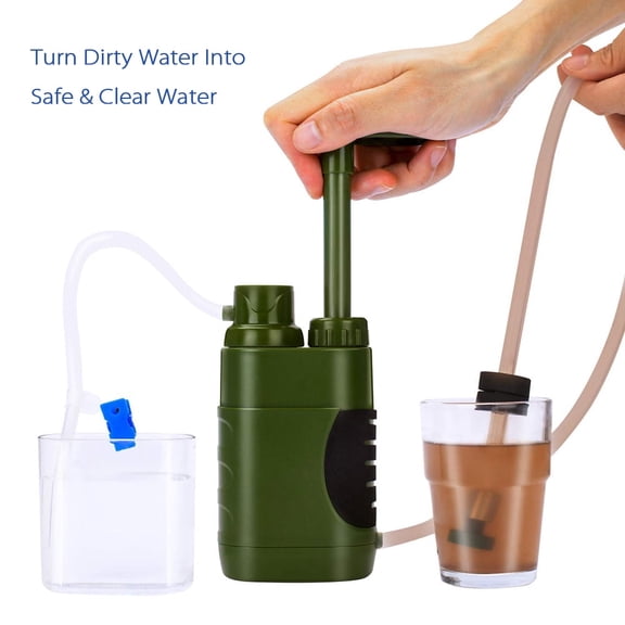 Portable Hand Pump Water Filter,100000Gallons Camping Water Filter Survival,3-Grade Backpacking Water Filter System 0.01m Camping Water Purifier for Family-Outdoor,Emergency