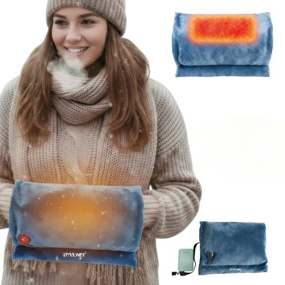 Portable Hand Warmer Muff for Winter, Soft Velvet Heated Hand Pouch for Men and Women, USB Powered Hand Warmer Pillow, Indoor Outdoor Use (Power Bank Not Included)- Blue
