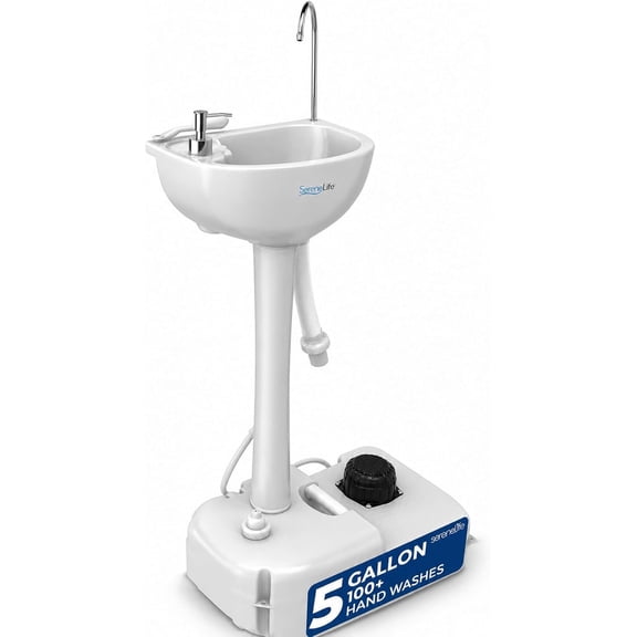Portable Hand Wash Station, 100+ Washes, Hands-Free Foot Pump, Soap Dispenser, Drain Hose for Outdoor, Camping, Worksite