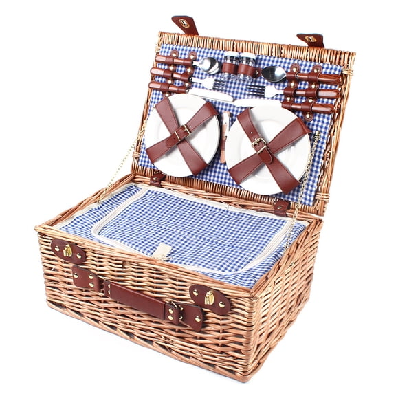 Portable Hand-Woven Picnic Basket with Insulated Lining, Perfect for Family Outdoor Parties and Excursions
