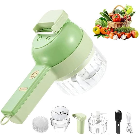 Portable Handheld 4 in 1 Electric Vegetable Slicer, Multi-functional Vegetable Cutter, Waterproof Cordless Vegetable Slicer Set, For Garlic Chili Onion Ginger Celery Meat