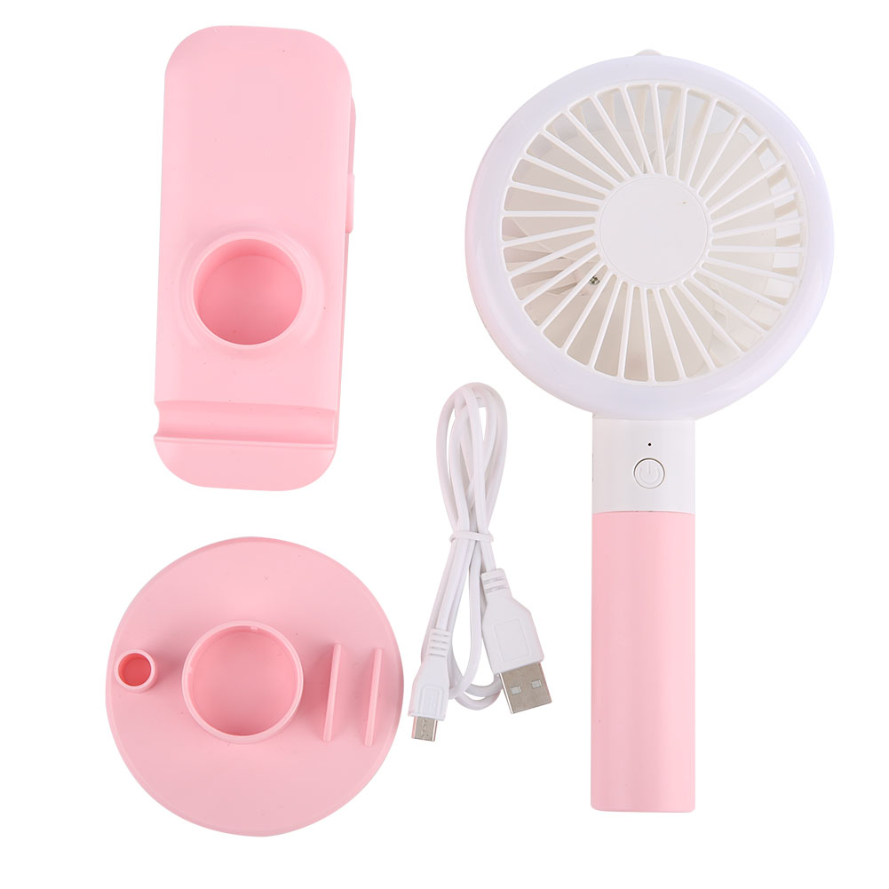 Portable Handheld & Desktop Cooling Fan with Integrated LED Lamp, USB Rechargeable