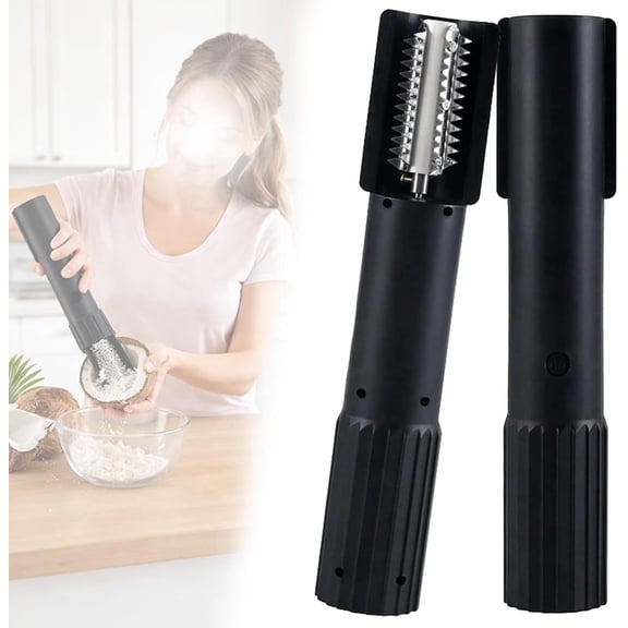 Portable Handheld Electric Coconut Grater with Stainless Steel Blades and Anti-Splash Cover, Compact Kitchen Food Shredder Prep Tool for Home, Camping and Daily Cooking Use