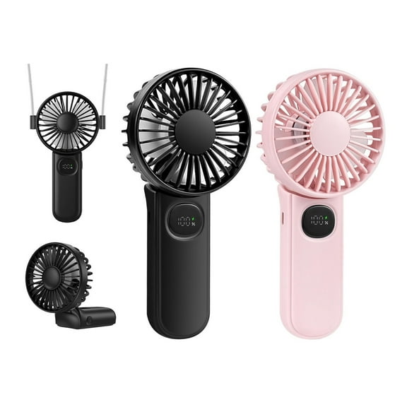 Portable Handheld Fan 2 Pack, Foldable Mini Hand Fan with 5 Speeds USB Rechargeable Battery Operated Quiet Small Personal Neck Eyelash Fans for Women Men Office Outdoor Travel Camping