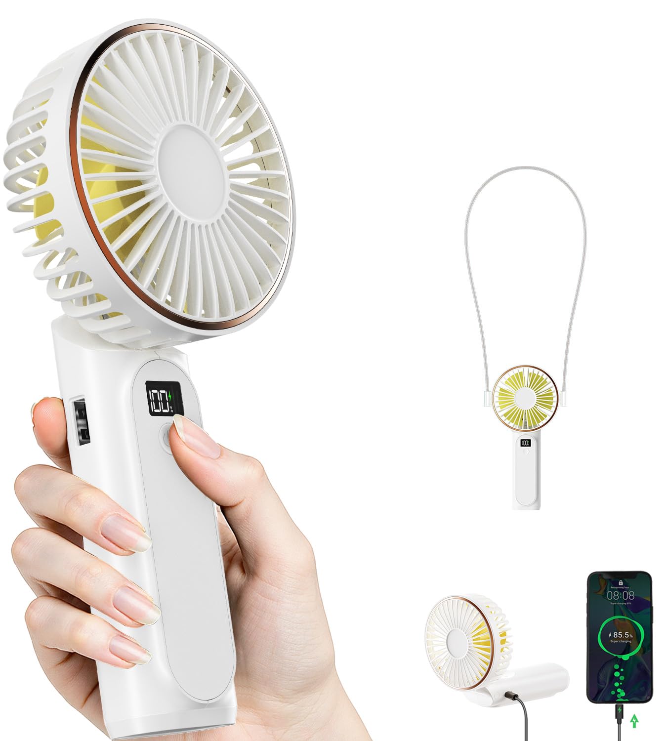 Portable Handheld Fan, 4000mAh, 180 Adjustable, 6 Speed Wind, USB ...
