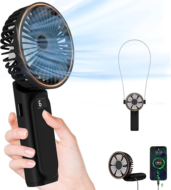 Portable Handheld Fan, 4000mAh, 180 Adjustable, 6 Speed Wind, USB Rechargeable Foldable Fan with Real-Time Electricity Display