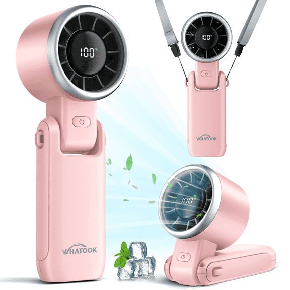 Kidsjoy Portable Handheld Fan, 4000mAh Adjustable Mini Fan, 5 Speed Bladeless Fan, 3 in 1 Hand Fan with Air Turbo Tech Cooling Fan for Outdoor Activities, Travel, Working (Pink)