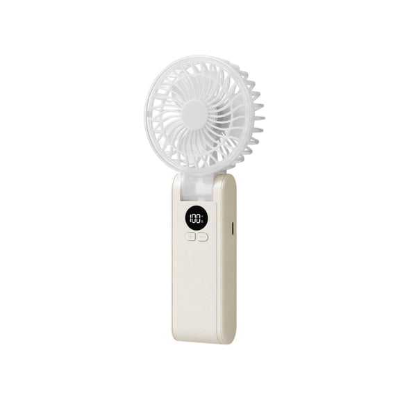 Portable Handheld Fan Beige Rechargeable Single Unit for Travel Camping Outdoor Desk Use
