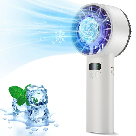 Portable Handheld Fan with Cold Compress,High Speed Mini Turbo Fan, Cooling Fan ,5200mAh Battery Rechargeable Personal Fan, Digital Display,for Travel Camping Outdoor Gifts White