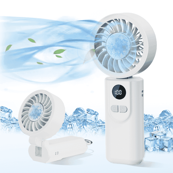 Portable Handheld Fan with Ice Cooling - 5 Gear High Speed Personal Turbo Fan Rechargeable, Up to 13 Hrs, Mini Hand Fans for Travel Essentials, Beach Vacation, Gifts for Women, Men