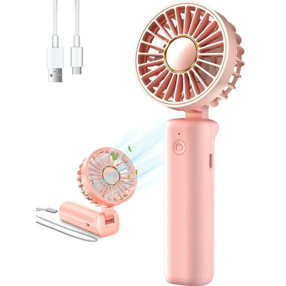 Portable Handheld Fan, Mini Portable Fan, 2000mAh Rechargeable USB Fan, 3 Speed Personal Small Desk Fan, Strong Airflow, Super Quiet, Pocket Fan with Carabiner for Girl Women Home Outdoor Indoor Pink