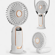 Portable Handheld Fan, Portable Fan with Base, LED Display, 5-Speed Wind, Foldable Fan, Rechargeable 3 in 1 Handheld/Neck/Desk Fan for Outdoor Indoor, White