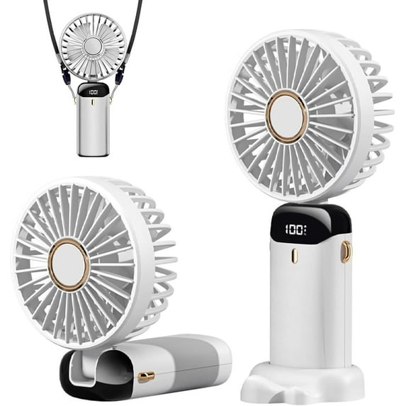 Portable Handheld Fan, Portable Fan Rechargeable, 5000mAh, 180° Adjustable, 6 Speed Wind, Display Electricity in Real Time, USB Rechargeable Foldable Fan, Quiet Personal Fan with Power Bank