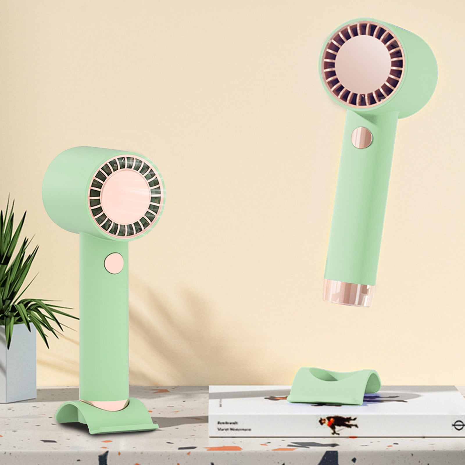 Portable Handheld Fan Rechargeable,Xdegoge Small Quiet Fan for Desk,Rechargeable Fans with Usb Charger,Base, Lightweight,for Travel Camping Bedroom Office,Ventiladores Recargables Para, Green