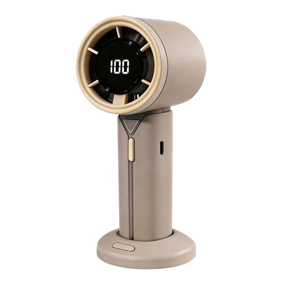 Portable Handheld Fan USB Rechargeable with 6 Speeds Digital Display and Base Stand High-Speed Mini Fan for Travel Outdoor Office Home Desk Desk Table(Coffee)