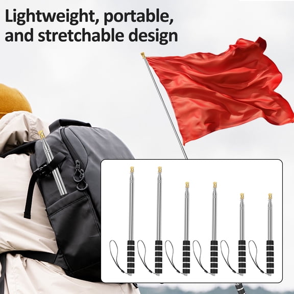 Portable Handheld Flag Pole for Carrying, 6.56FtStainless Steel Telescopic Hand Held Carry Flag Pole,Extendable Hand Flagpolesfor Tour Guide with 4 Pcs Spring Carabiner and 4 Pcs Clip